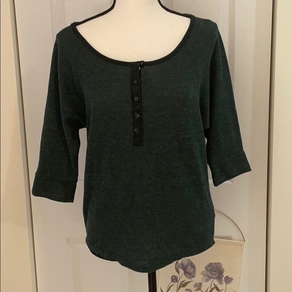 Alternative Apparel Earth Green 3/4 Henley Thermal Top - Picture 1 of 6